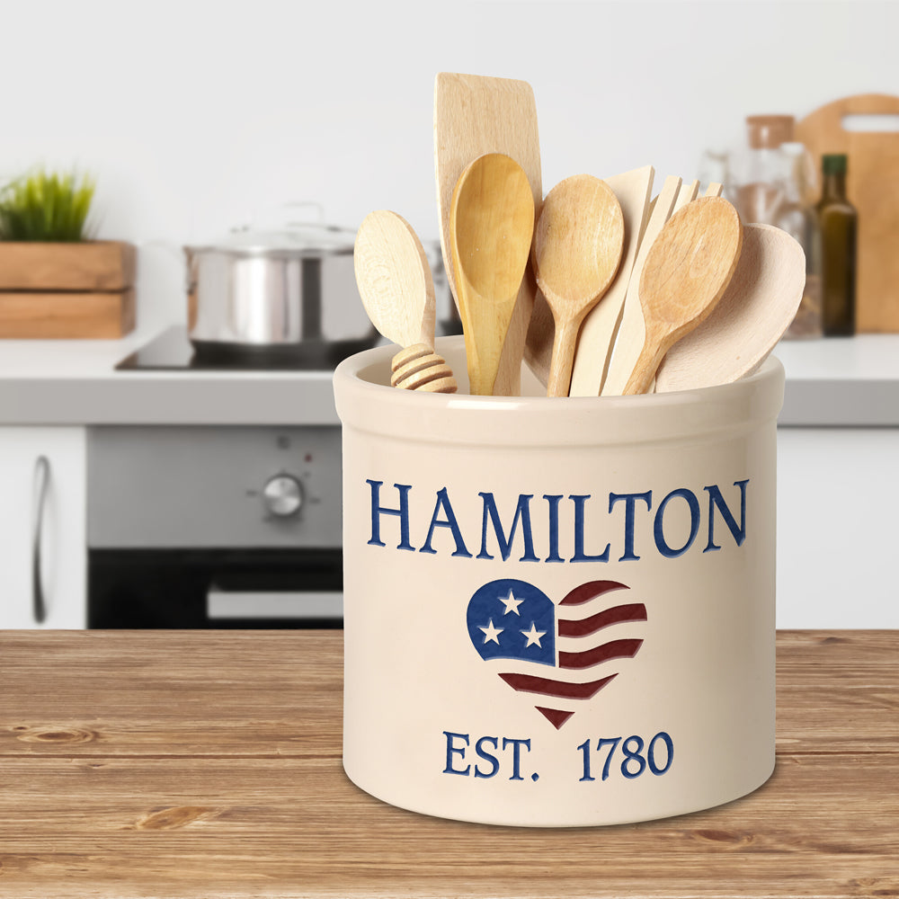 Personalized Heart Flag Crock
